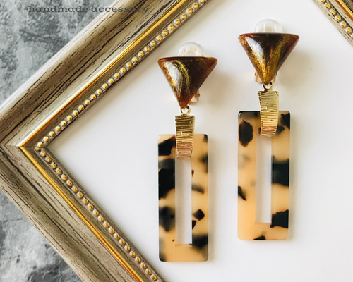 秋色⭐︎ブラウンマーブル▽カボション／レオパードスクエア  