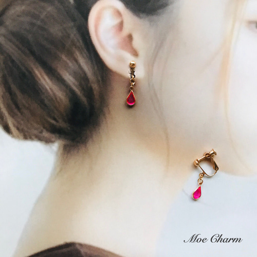 ひと粒のしずく イヤリング ver.pink イヤリング・ノンホールピアス 