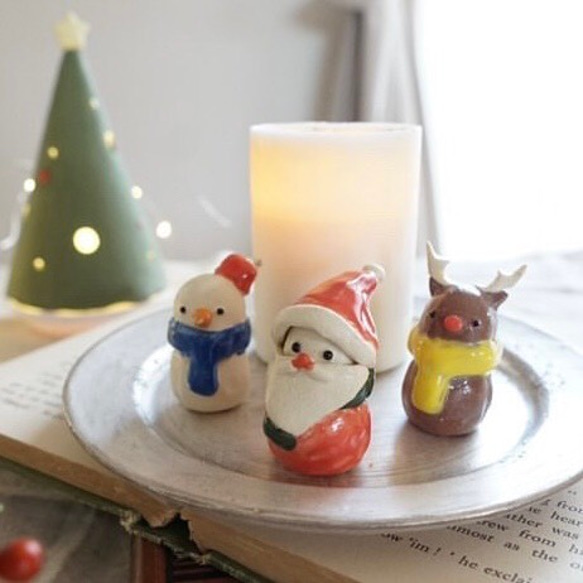 [Shigaraki ware] 聖誕 3 件套陶器傳統工藝聖誕老人雪人馴鹿公仔限量禮物 第1張的照片