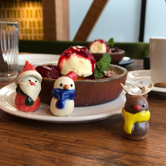 [Shigaraki ware] 聖誕 3 件套陶器傳統工藝聖誕老人雪人馴鹿公仔限量禮物 第3張的照片