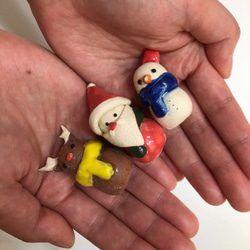 [Shigaraki ware] 聖誕 3 件套陶器傳統工藝聖誕老人雪人馴鹿公仔限量禮物 第4張的照片