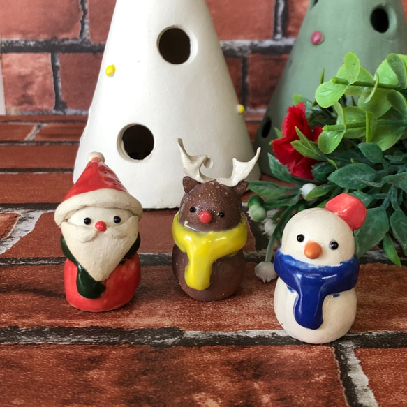 [Shigaraki ware] 聖誕 3 件套陶器傳統工藝聖誕老人雪人馴鹿公仔限量禮物 第6張的照片