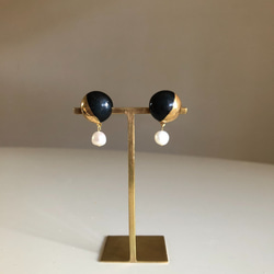 新品[Shigaraki]維納斯眼淚真正的珍珠巴洛克式珍珠維納斯眼淚耳環耳環陶器傳統工藝品愛情 第2張的照片