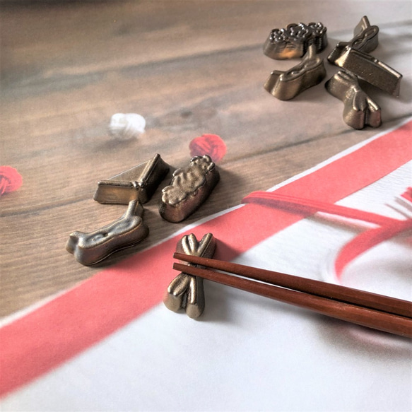 [信樂燒] 水引（小） 4 種陶筷架 4 件 傳統工藝品 日本禮物 第1張的照片
