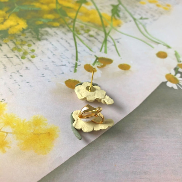新作＊アロマが香る信楽焼＊Mimosa ～ミモザ～　アロマシリーズ　陶器　ピアス（イヤリング）　伝統工芸 6枚目の画像