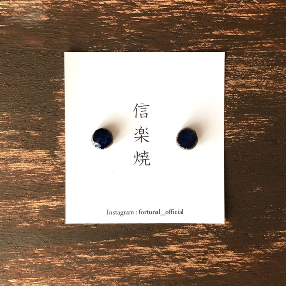 [Shigaraki]天陶夜空穿孔耳環傳統工藝手術不銹鋼無孔穿孔簡單的秋/冬協調 第3張的照片