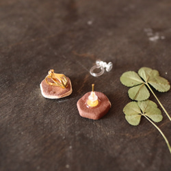 補貨[Shigaraki]陶器熱烈Kakukaku六角穿孔粉耳環傳統工藝簡單 第3張的照片