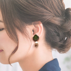 [Shigaraki]垣燒〜黑暗〜珍珠陶深Midori穿孔耳環傳統工藝非穿孔穿孔簡單 第3張的照片