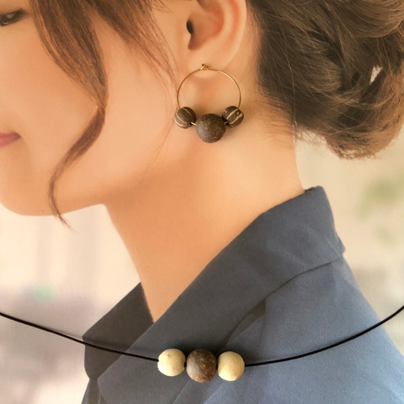 [Shigaraki]丸丸丸粉刺穿項鍊套裝陶器傳統工藝品耳環簡單*春天協調* 第4張的照片