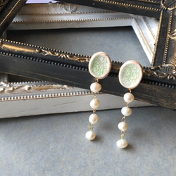 春季新色[Shigaraki ware]散發珍珠-橢圓形-陶瓷耳環（耳環） 第1張的照片