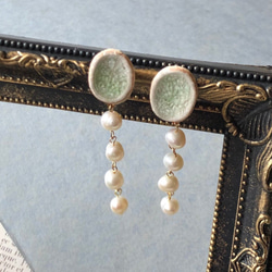 春季新色[Shigaraki ware]散發珍珠-橢圓形-陶瓷耳環（耳環） 第2張的照片