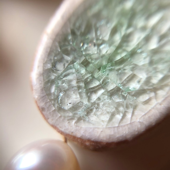 春季新色[Shigaraki ware]散發珍珠-橢圓形-陶瓷耳環（耳環） 第4張的照片