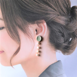 春季新色[Shigaraki ware]散發珍珠-橢圓形-陶瓷耳環（耳環） 第5張的照片