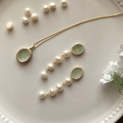 春季新色[Shigaraki ware]散發珍珠-橢圓形-陶瓷耳環（耳環） 第9張的照片