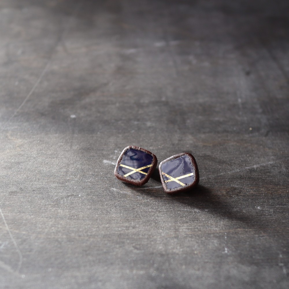 再販【信楽焼】月下の貴婦人　夜空 ピアス（イヤリング）　陶器　伝統工芸