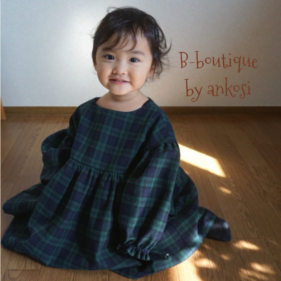 80赤タータンチェックワンピースドレス♥緑色リボン♥クリスマス子供服キッズ女の子