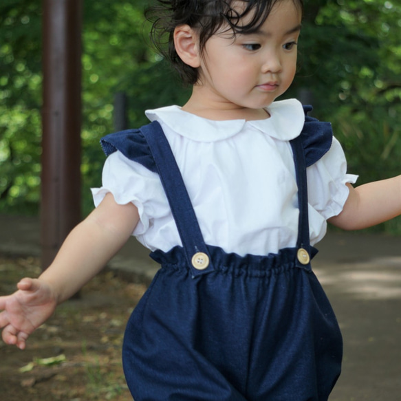 デニムかぼちゃパンツ　フリルサスペンダー 10枚目の画像