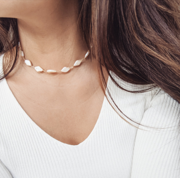 14kgf rhombus pearl necklace 1枚目の画像