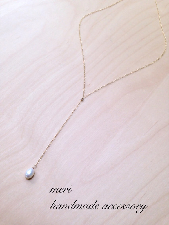 再販×50☆14kgf Y long necklace with pearl 2枚目の画像