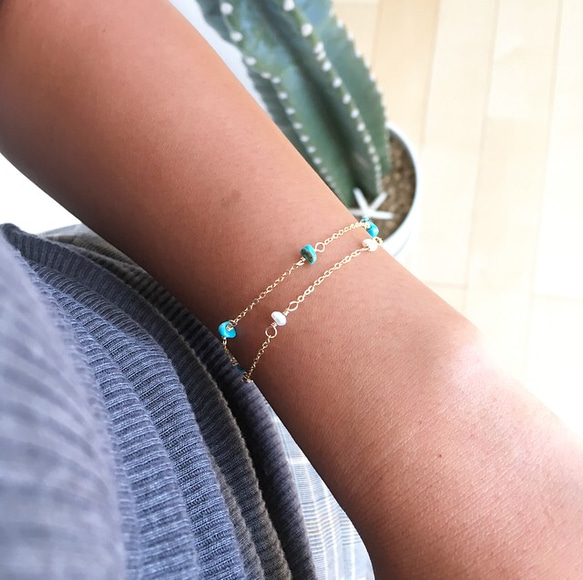 turquoise or pearl bracelet 2枚目の画像