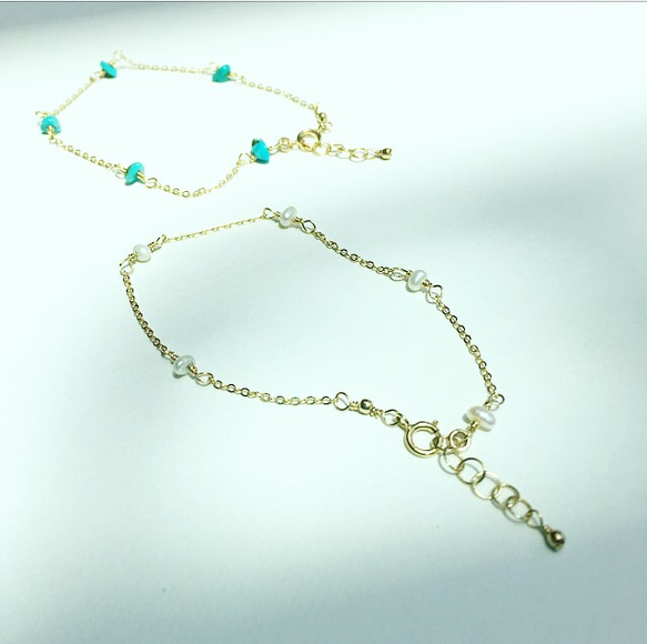 turquoise or pearl anklet 5枚目の画像