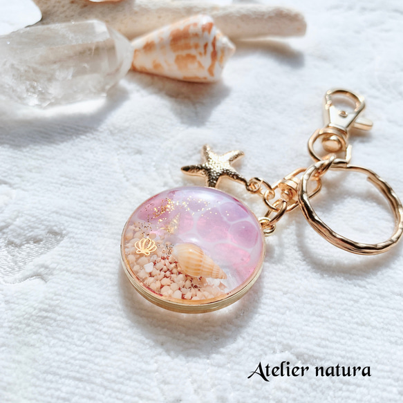 朝焼け海☆オルゴナイトキーホルダー/ストラップ】水面模様がキラキラ