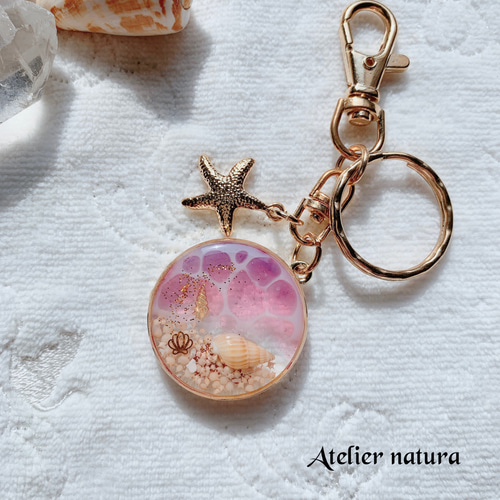 ☆☆999☆☆オルゴナイト☆ストラップ、ピアス、チャーム☆ 朝焼け海☆オルゴナイトキーホルダー/ストラップ】水面模様がキラキラ