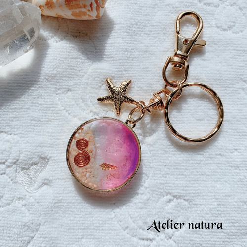 朝焼け海☆オルゴナイトキーホルダー/ストラップ】水面模様がキラキラ