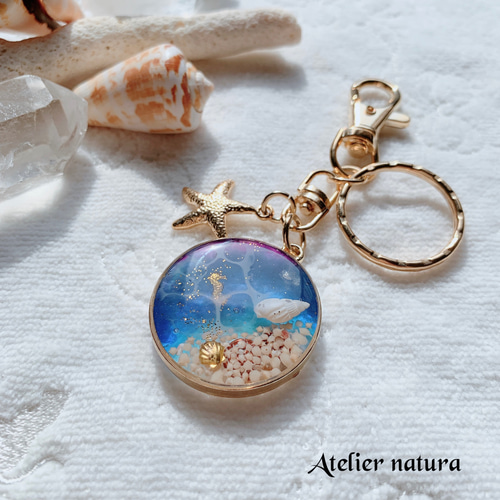 深海☆オルゴナイトキーホルダー/ストラップ】海面模様がキラキラ綺麗 