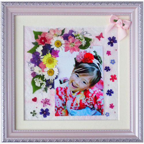 七五三写真の押し花額（オーダーメイド商品） 切り絵 押し花工房