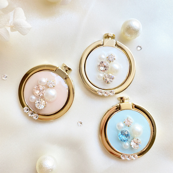 大粒　スワロフスキー　ビジュー　スマホリング　❀ ピンク 3枚目の画像