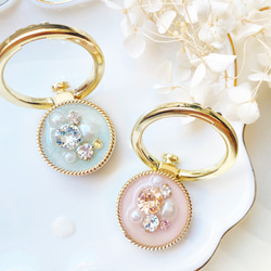 大粒スワロフスキー　ビジュー　スマホリング❀ライトブルー　ピーチ 2枚目の画像