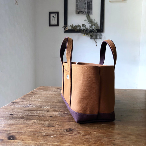 【K】帆布トートバッグ横長SS＆横長ミニ×2 order作品 S横長スタイル帆布トート〈キャメルベース×あずき〉 トート
