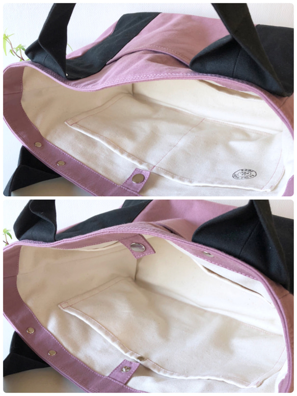 L・おしゃれさんの帆布トートバッグ【浜松産帆布】ヴィンテージ加工〈ピンク×クロ〉 5枚目の画像