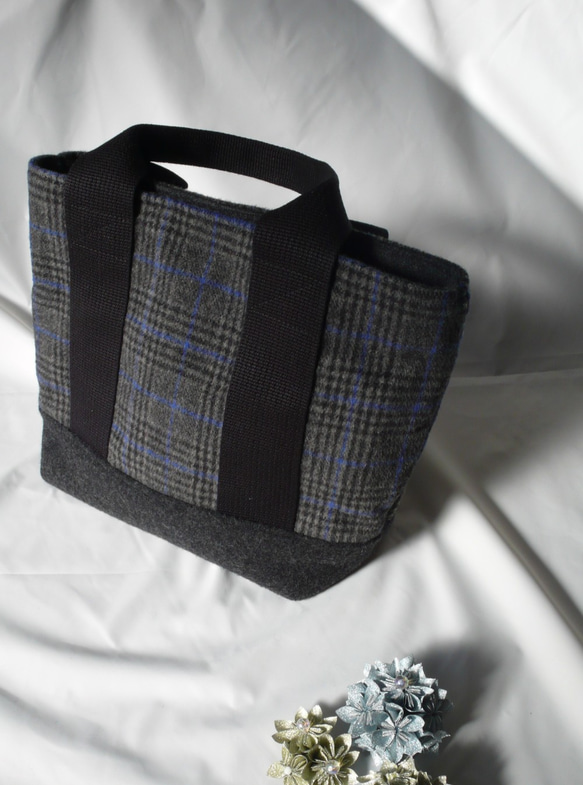 グレンチェックのウール生地で作るお散歩バッグ トートバッグ akiiii