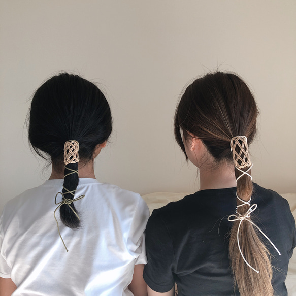 籐×紐ヘアアクセサリー　小サイズ 4枚目の画像