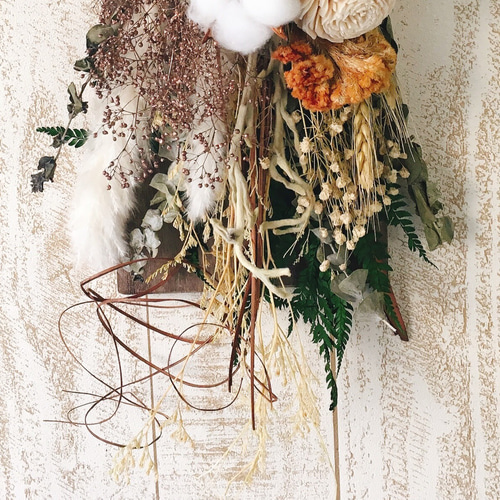 ヴィンテージ調☆ドライフラワーアートスワッグ（1点物） ドライ