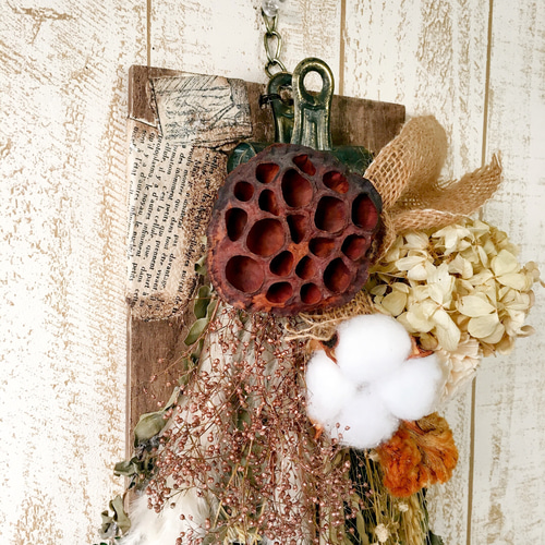 ヴィンテージ調☆ドライフラワーアートスワッグ（1点物） ドライ