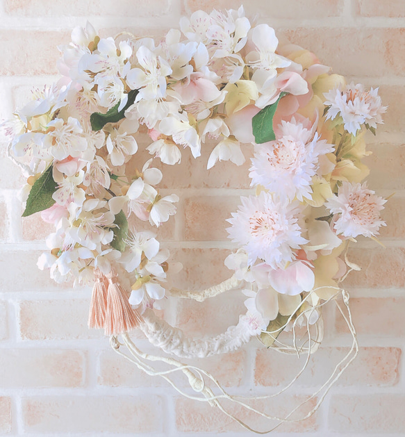 光触媒加工/春を彩る花/桜&ニゲラのリース♡アーティフィシャルフラワー（1点物） 感謝セール』春を彩る花/桜&ニゲラリース/アーティフィシャルフラワー