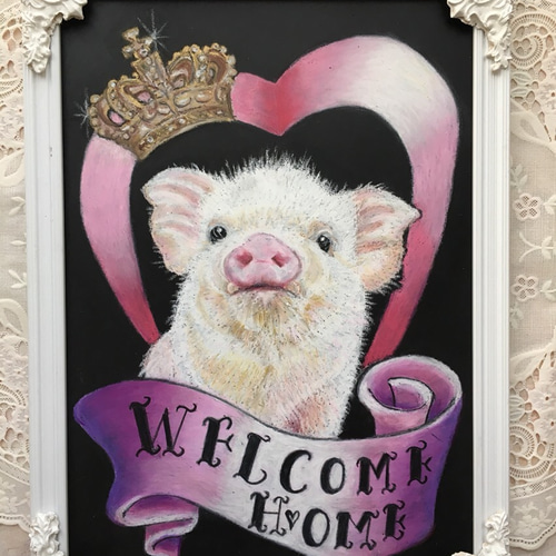 ⭐︎チョークアート☆ミニブタ「WeIcome home」1点物 絵画 natulife 
