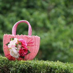 ＳＡＬＥ ◆送料無料◆可愛いお花のピンクカラーカゴバック（中） 2枚目の画像