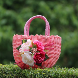 ＳＡＬＥ ◆送料無料◆可愛いお花のピンクカラーカゴバック（中） 3枚目の画像