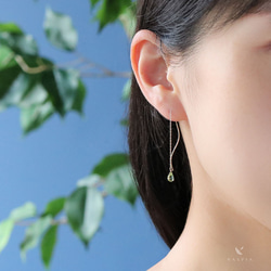 八月生日石 K10 單顆橄欖石（Briolette 切割）美國耳環 ~MONTBRETIA~ 第2張的照片