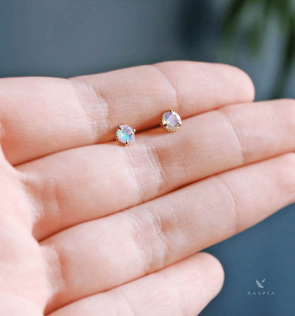 K18 珍貴蛋白石柱式耳環 ~Ello Fiol~ 十月生日石 第6張的照片