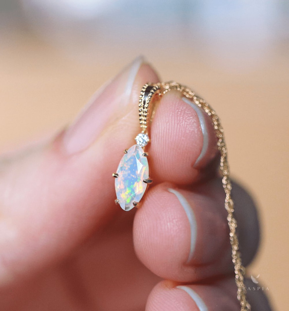 K18 珍貴蛋白石與鑽石吊飾上衣 ~Ello Luculia~ 十月生日石 第4張的照片