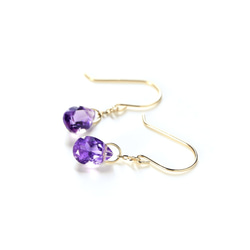 二月生日石紫水晶（梨形）K10 鉤形耳環 ~ESPOIR~ 第1張的照片