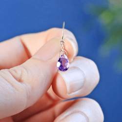 二月生日石紫水晶（梨形）K10 鉤形耳環 ~ESPOIR~ 第2張的照片