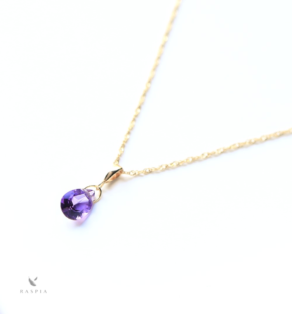2月誕生石 K10 アメジスト(ペアシェイプ) ネックレスチャーム ~BOURGEON~（チェーンのセット購入できます）