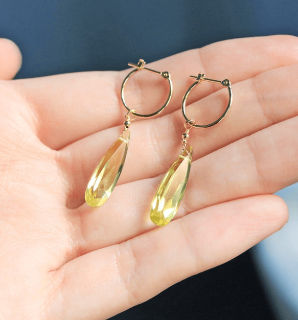 Lemon Quartz K18 Crossing Earrings ~RADIANT MOMENTS~ (耳環可更換) 第5張的照片