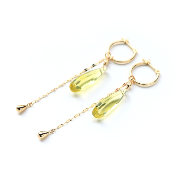 Lemon Quartz K18 Chain Charm Crossing Earrings ~RADIANT MOMENTS~ 第1張的照片